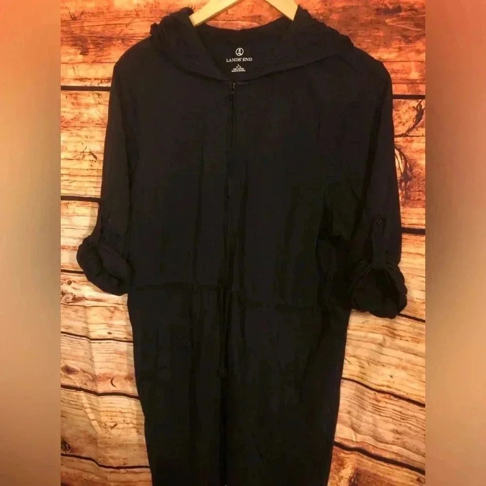 Lands End all black hooded romper - Picture 2 of 12